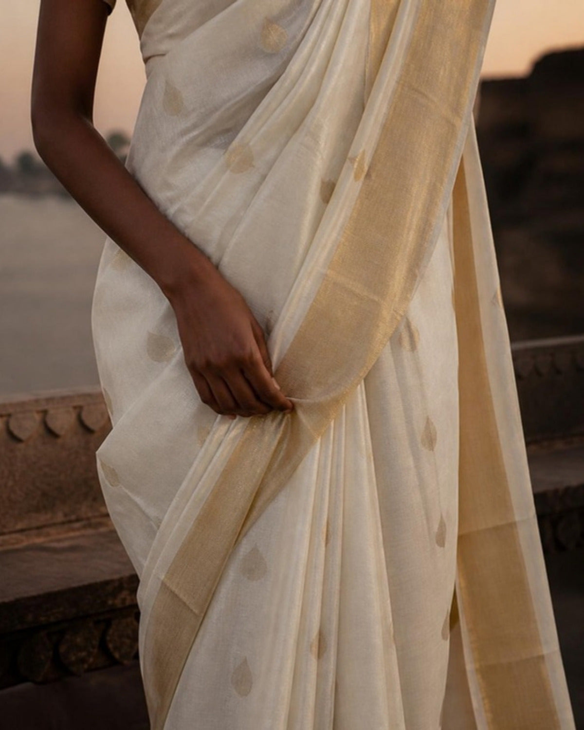 Styled image: Chandni Chanderi Pattu Silk Saree, border and pleats