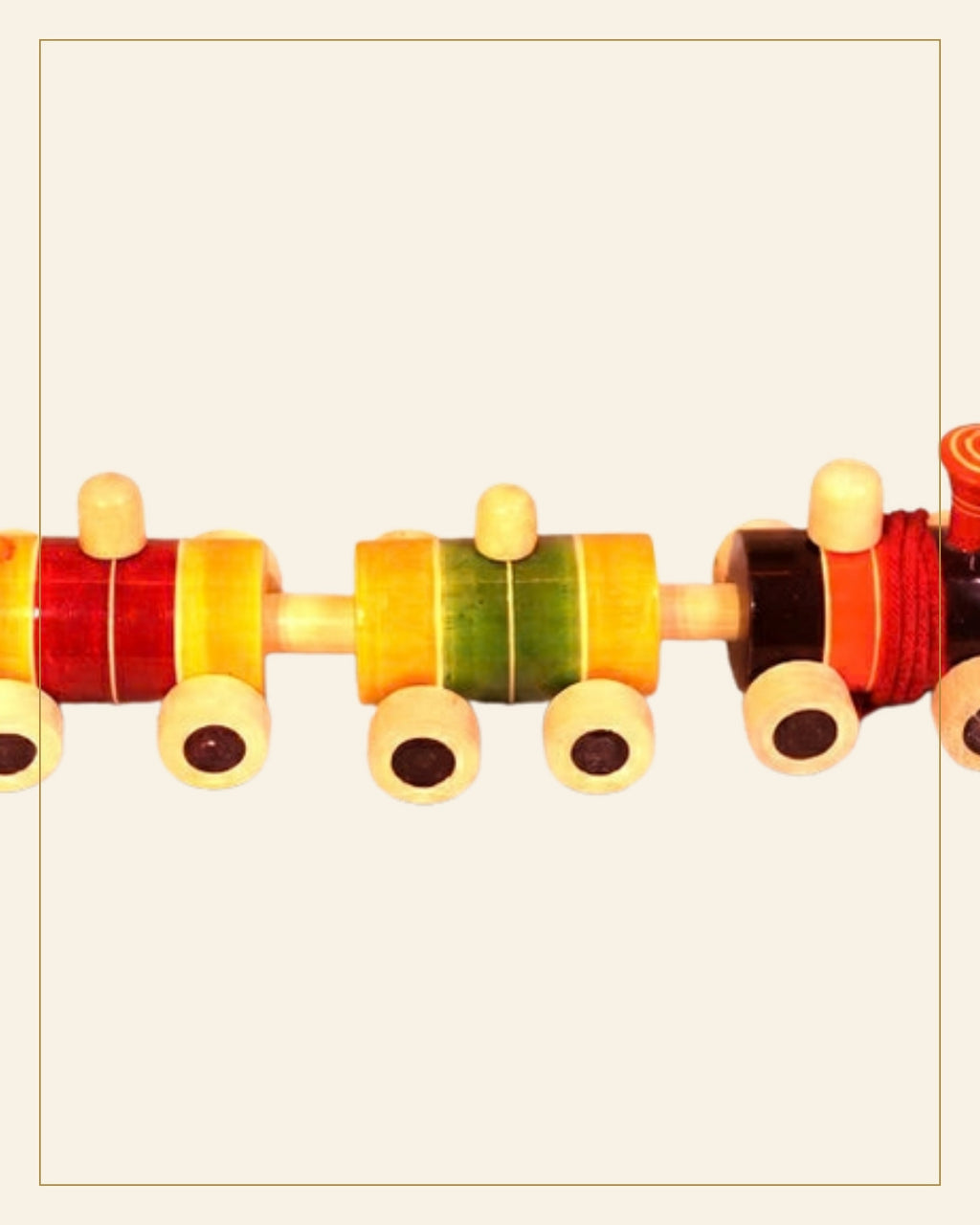 Sheesham Wooden Pull-Along Train Toy · Budhni Lacquerware — Saptadhārā detail