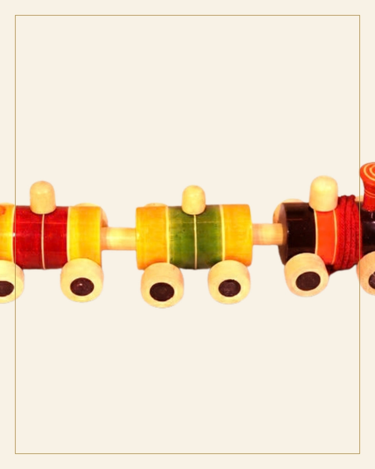 Sheesham Wooden Pull-Along Train Toy · Budhni Lacquerware — Saptadhārā detail