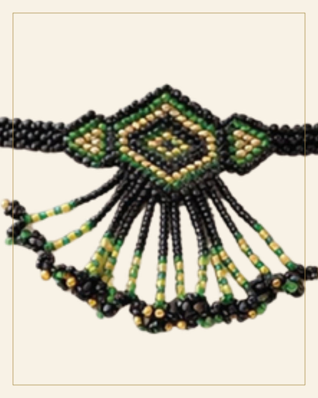 Handcrafted Geometric Beaded Choker Necklace Set with Earrings — Saptadhārā detail