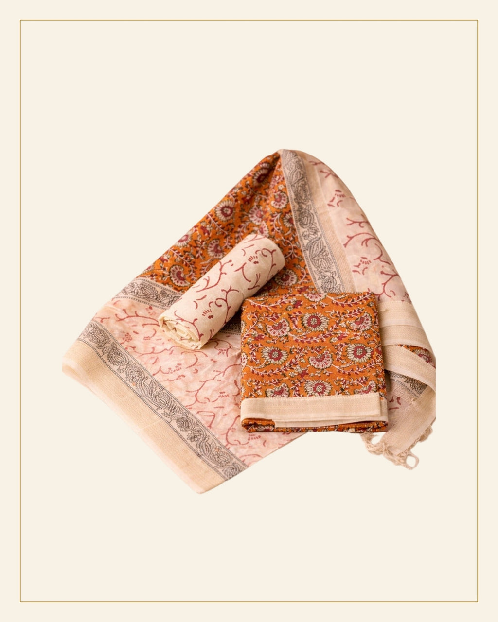 Block Print Kalamkari Maheshwari Unstitched Suit Set – 3 Piece — Saptadhārā