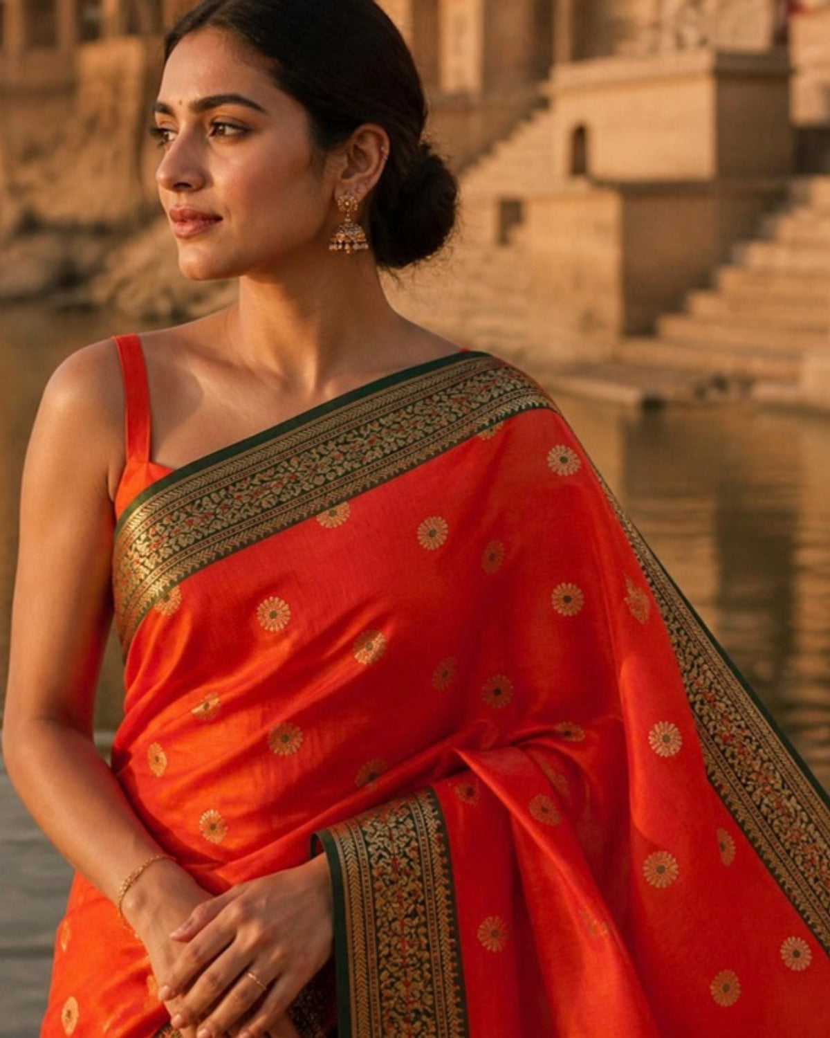 Styled image: Sindoori Chanderi Silk Saree, pallu view