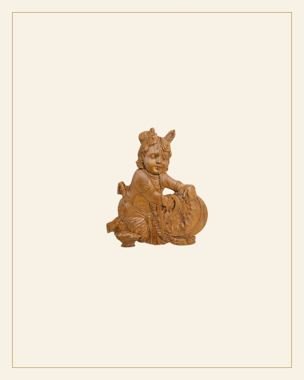 Hand-Carved Wooden Bal Krishna with Makhan Matki Wall Hanging ( medium size  ) — Saptadhārā
