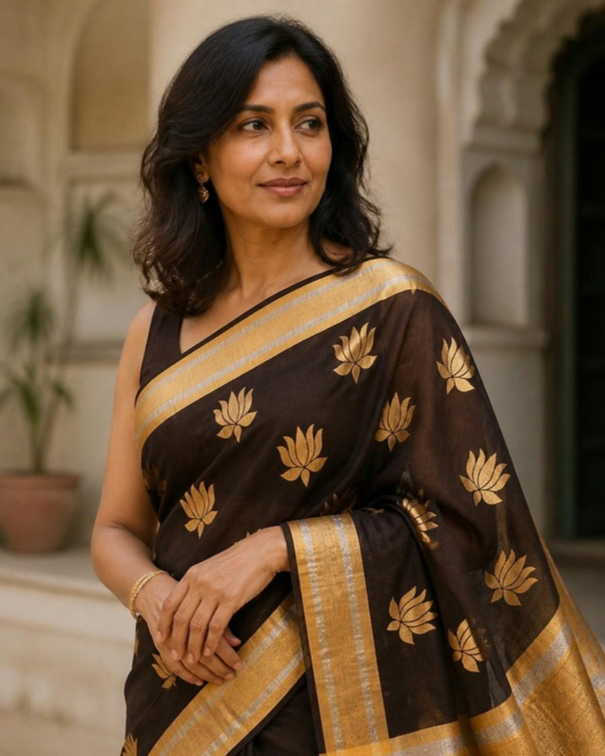 Styled image: Shyam Chanderi Silk & Cotton Saree, pallu view