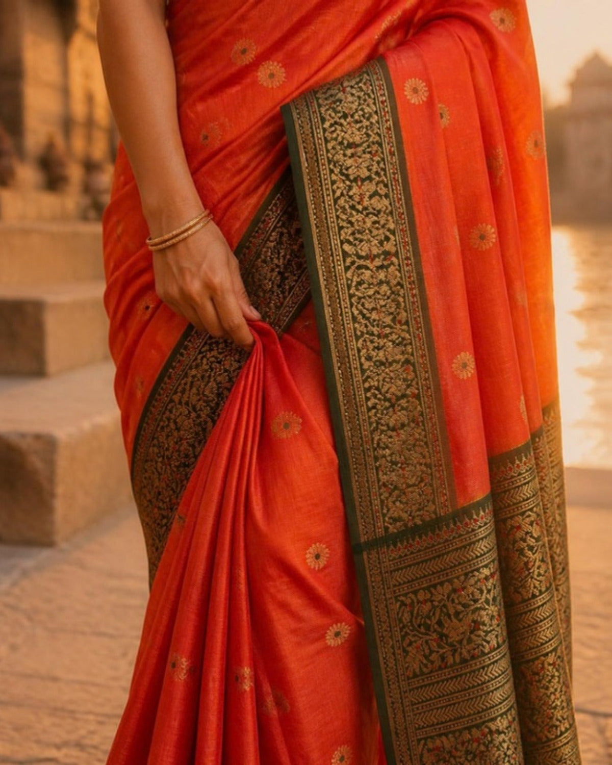 Styled image: Sindoori Chanderi Silk Saree, border and pleats