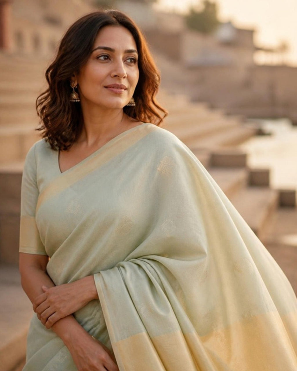 Styled image: Sona Chanderi Silk & Cotton Saree, pallu view