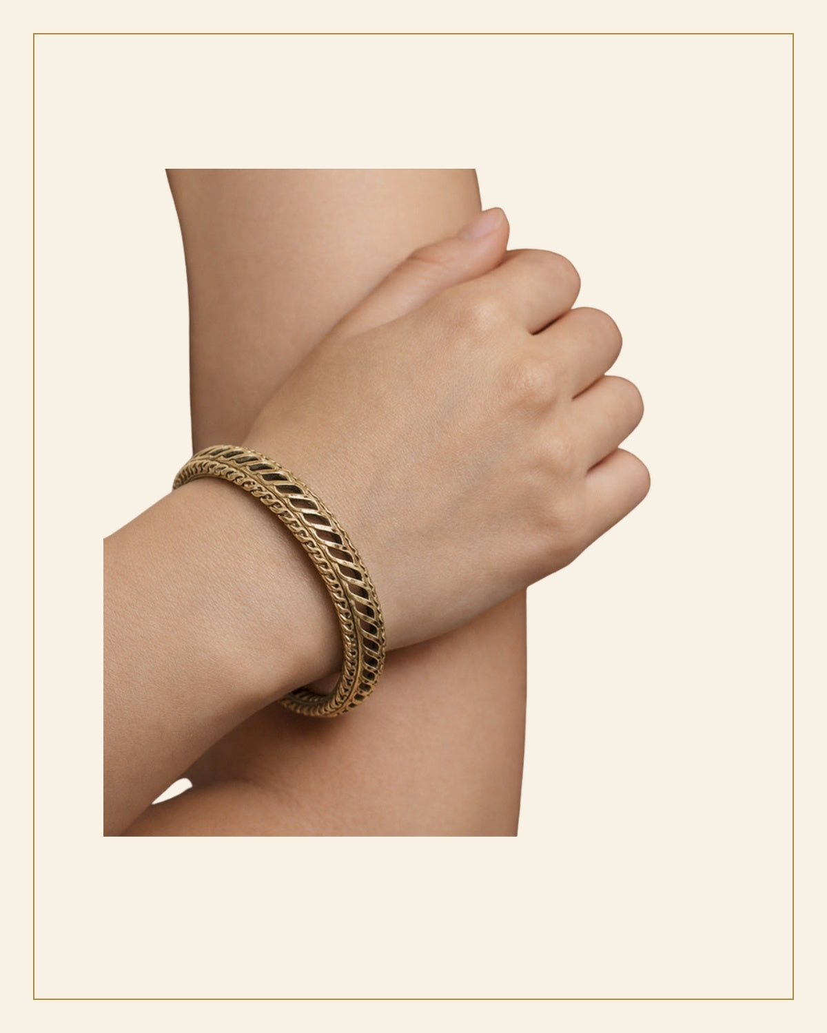 Handcrafted Bell Metal Open Cuff Kada – Antique Engraved Leaf Design — Saptadhārā