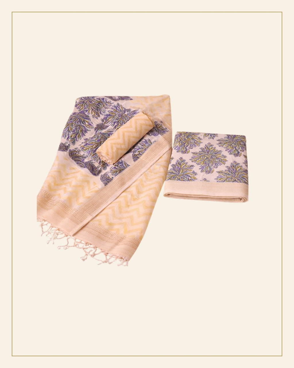 Gond Art Block Print Maheshwari Unstitched Suit Set – 3 Piece — Saptadhārā