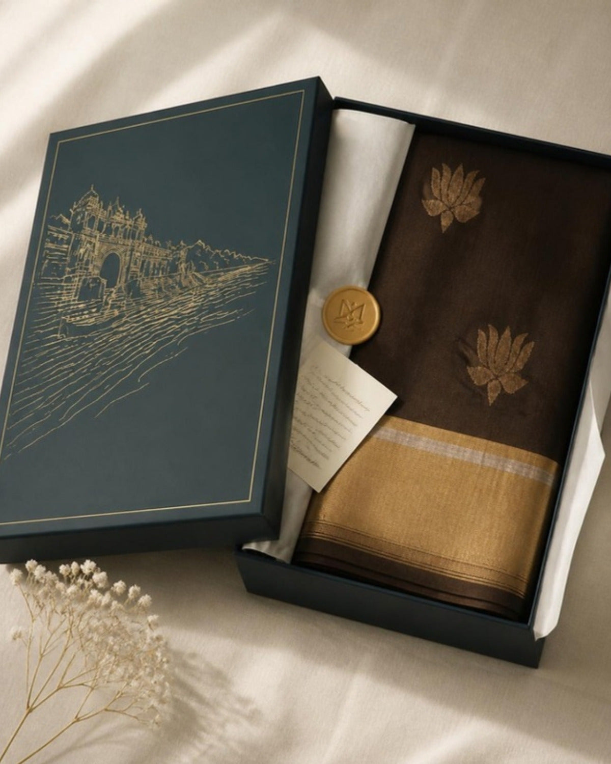 Packed in the Saptadhārā Narmada Edit box: Shyam Chanderi Silk & Cotton Saree