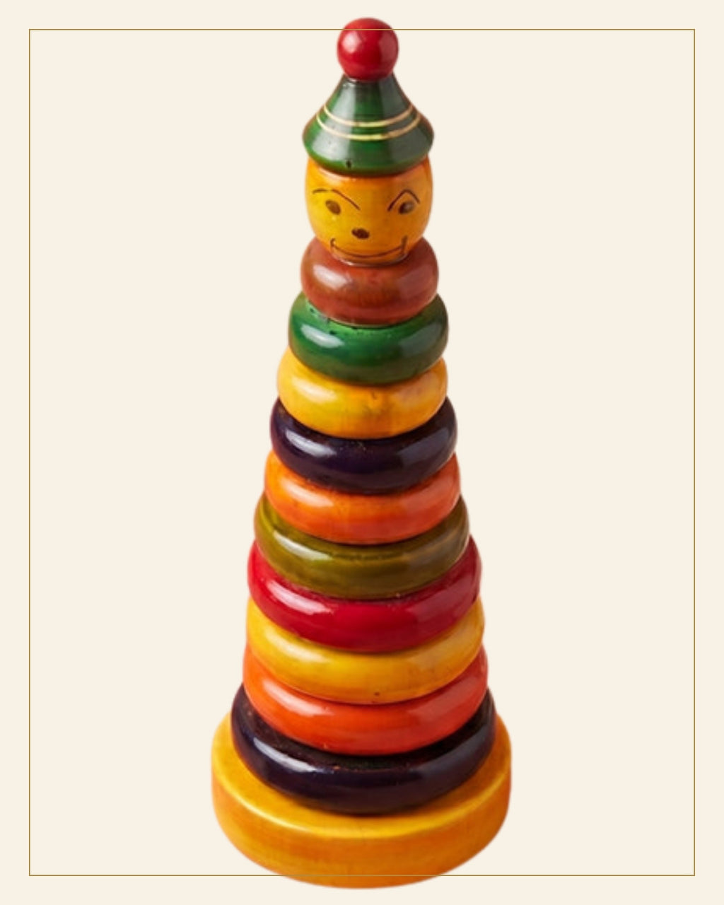 Sheesham Wooden Stacking Ring Toy · Budhni Lacquerware — Saptadhārā detail