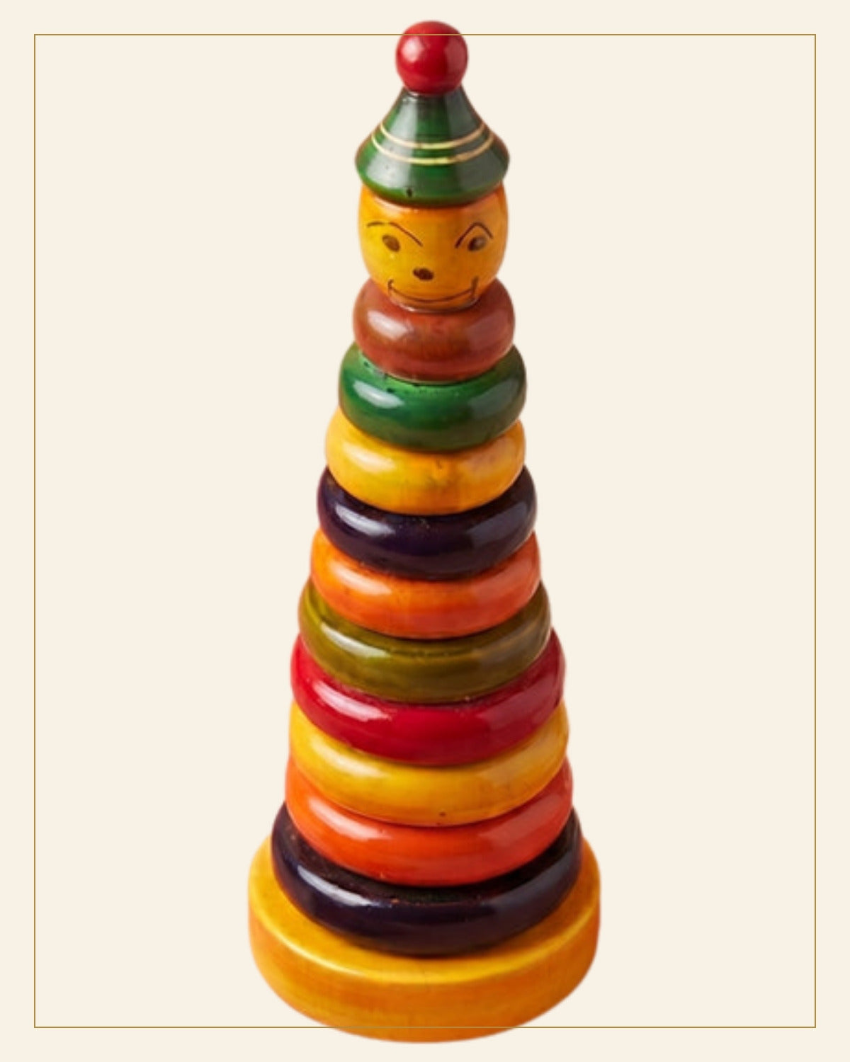 Sheesham Wooden Stacking Ring Toy · Budhni Lacquerware — Saptadhārā detail