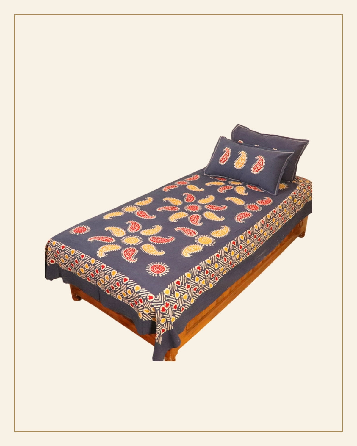 Handcrafted Batik Print Cotton Single Bed Sheet with Two Pillow Covers — Saptadhārā