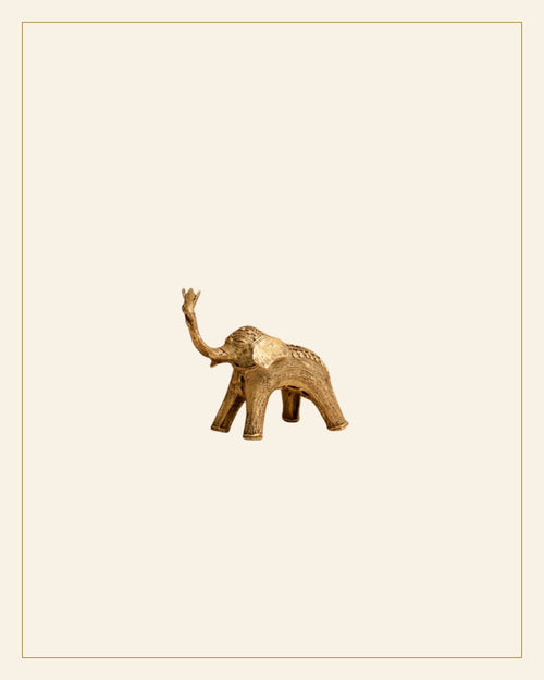 Handcrafted Brass Elephant with Lotus – Small | Tribal Bhareva Craft Showpiece — Saptadhārā
