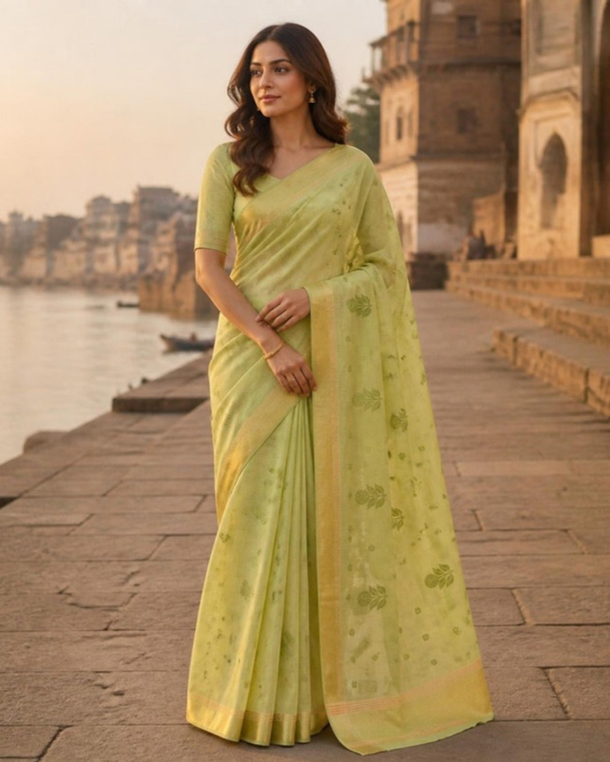 Styled image: model wearing the Dhani Chanderi Silk & Cotton Saree