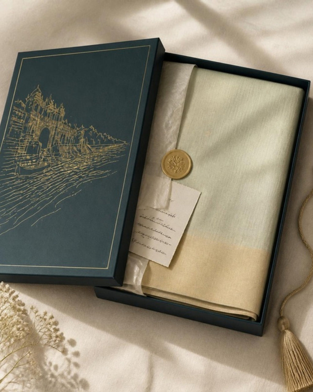 Packed in the Saptadhārā Narmada Edit box: Sona Chanderi Silk & Cotton Saree