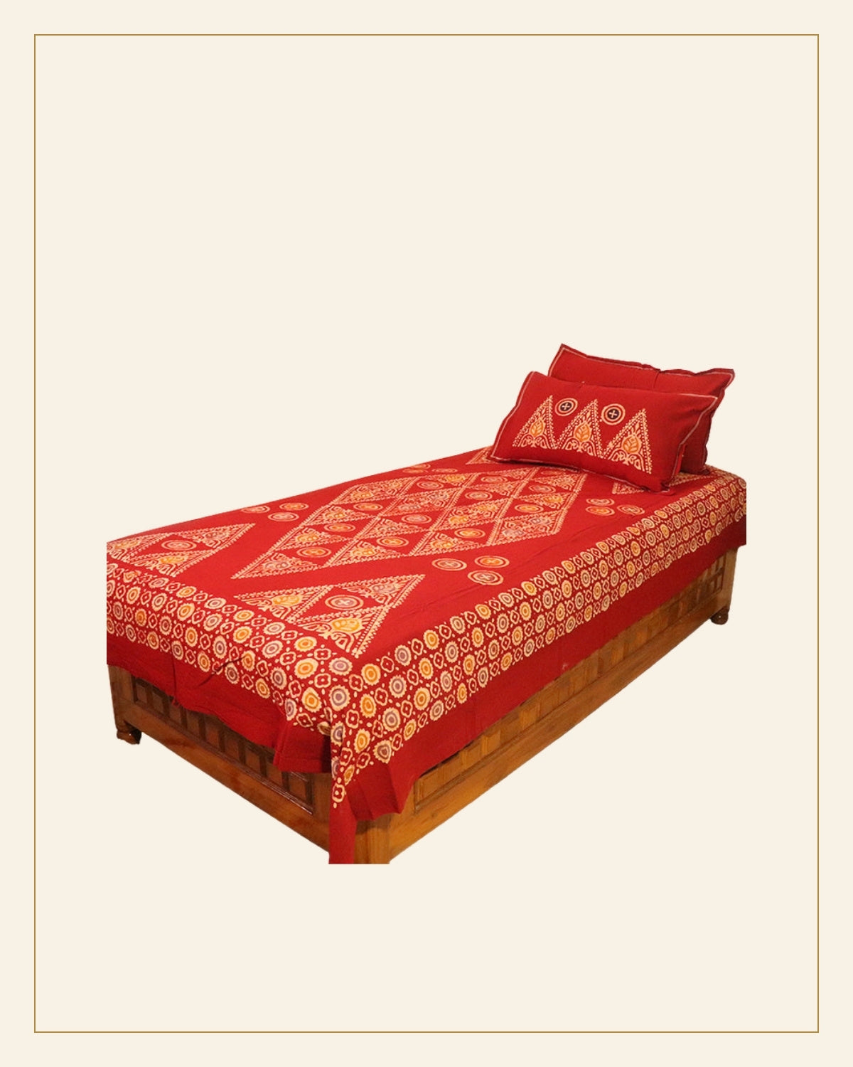 Handcrafted Batik Print Cotton Single Bed Sheet with Two Pillow Covers — Saptadhārā