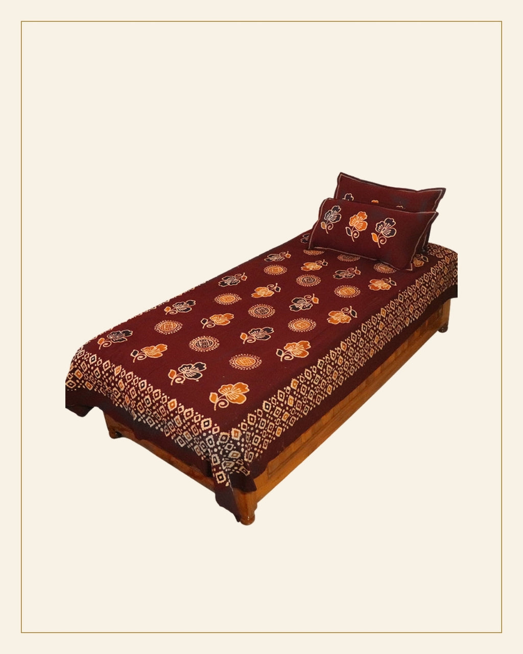 Handcrafted Batik Print Cotton Single Bed Sheet with Two Pillow Covers — Saptadhārā