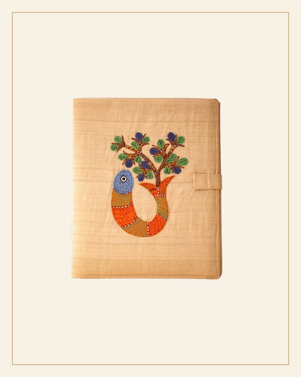 Handcrafted Gond Fabric File Folder – Fish and Tree Pattern — Saptadhārā