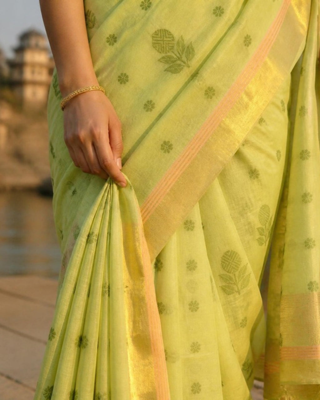 Styled image: Dhani Chanderi Silk & Cotton Saree, border and pleats