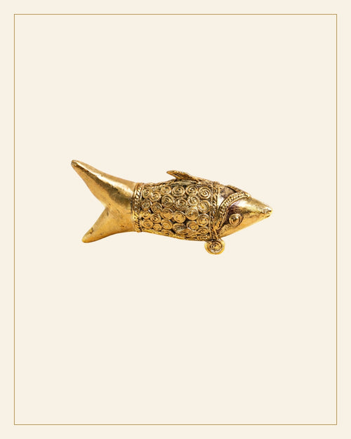 Handcrafted Bhareva Brass Tribal Fish Figurine — Saptadhārā