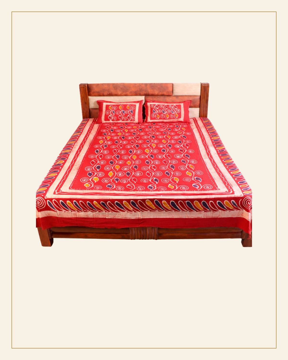 Handcrafted Batik Print Cotton Double Bed Sheet with Two Pillow Covers — Saptadhārā