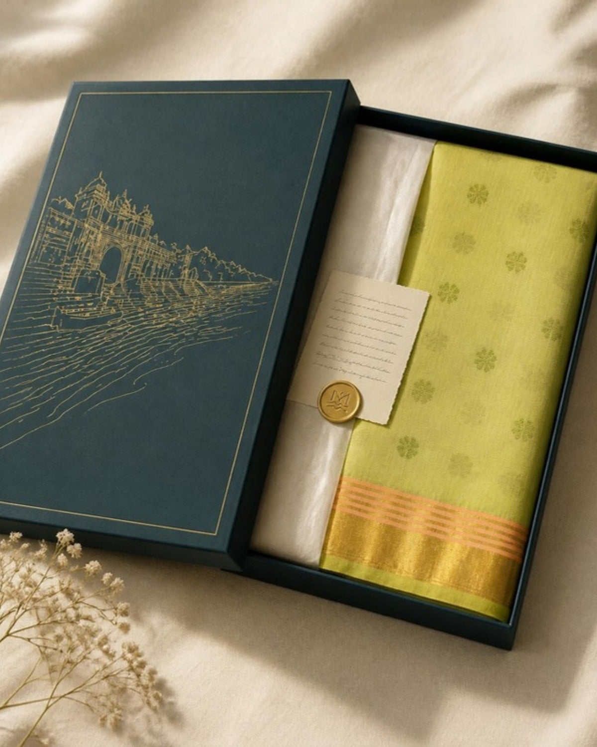 Packed in the Saptadhārā Narmada Edit box: Dhani Chanderi Silk & Cotton Saree