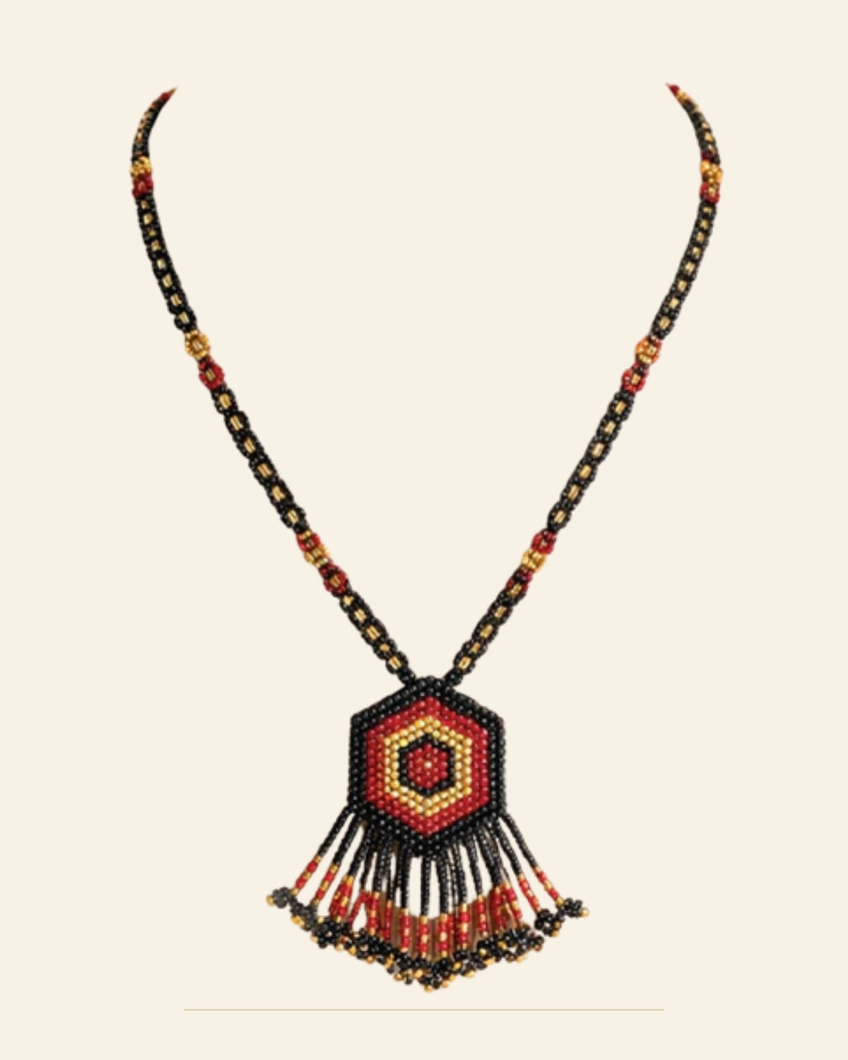 Handcrafted Long Beaded Mangalsutra Set with Earrings — Saptadhārā studio