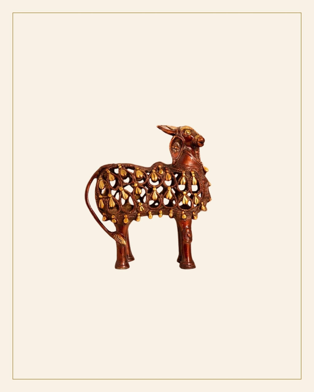 Handcrafted Bell Metal Kamdhenu Cow – Antique Jali Work — Saptadhārā