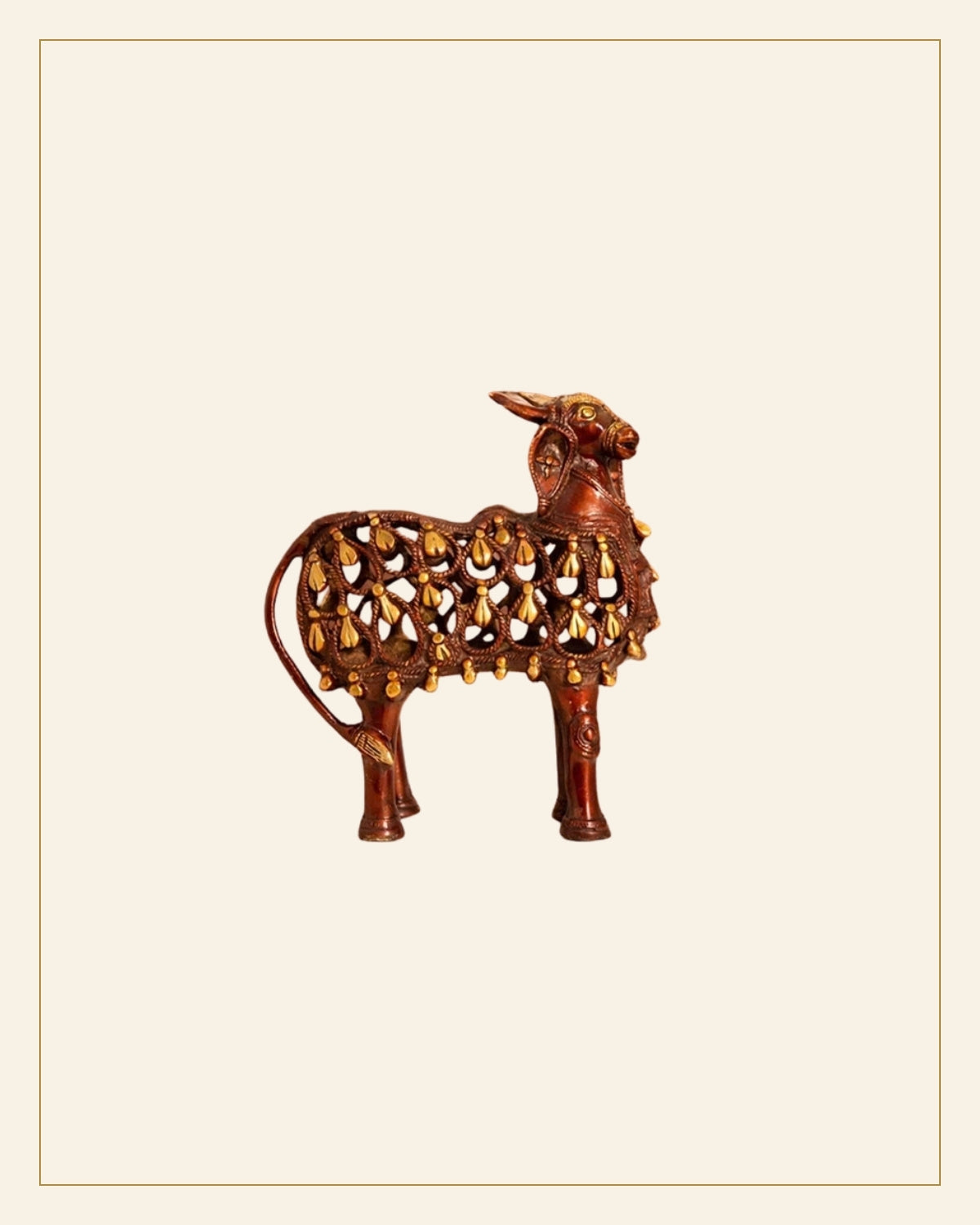 Handcrafted Bell Metal Kamdhenu Cow – Antique Jali Work — Saptadhārā