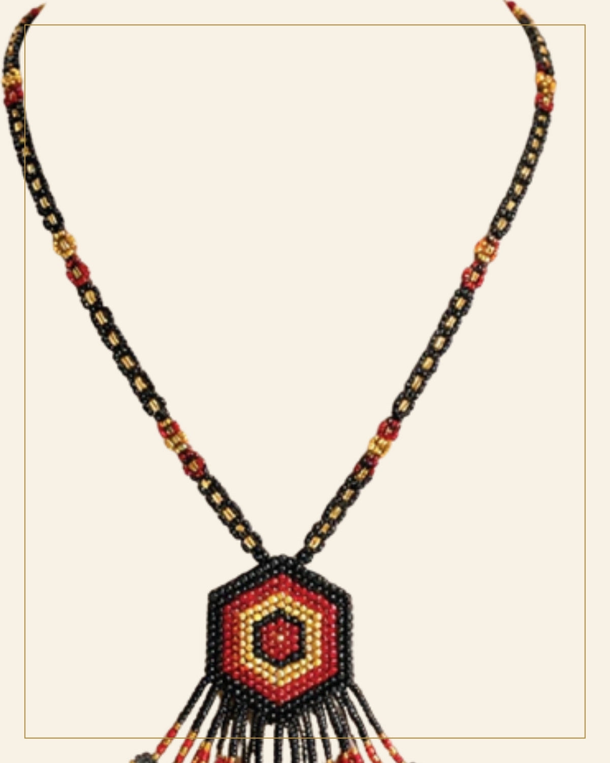 Handcrafted Long Beaded Mangalsutra Set with Earrings — Saptadhārā detail