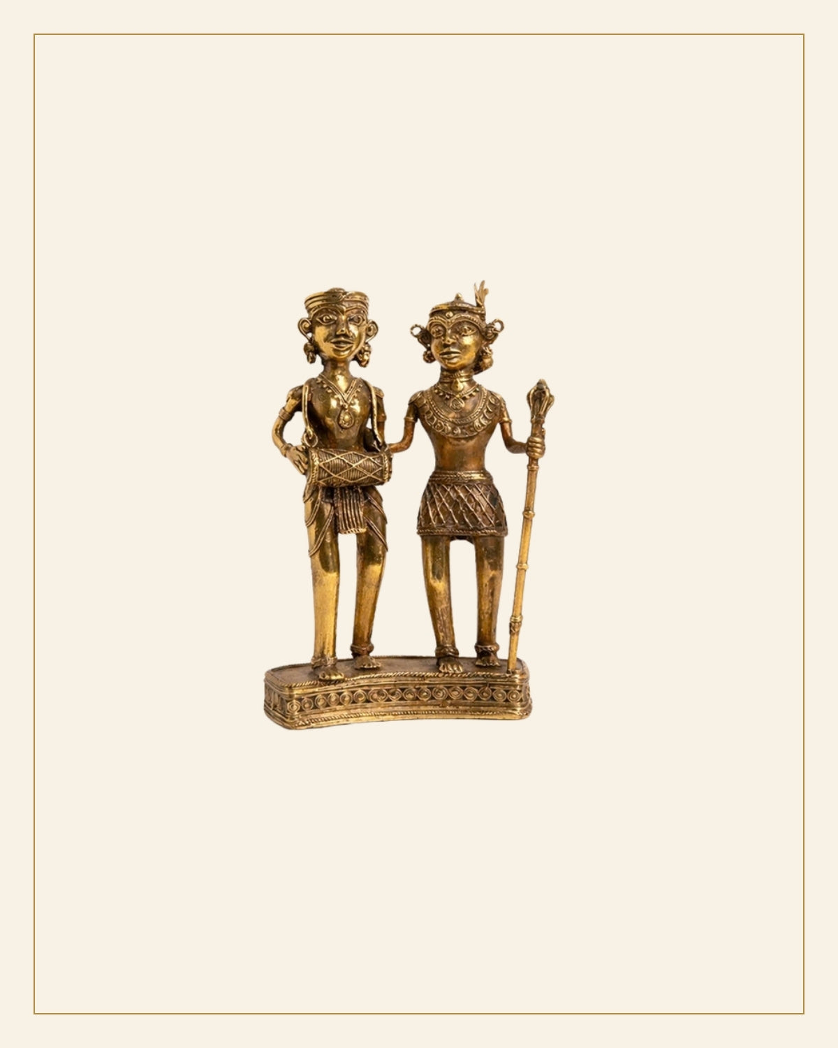 Handcrafted Brass Tribal Musician Couple Show Piece — Saptadhārā