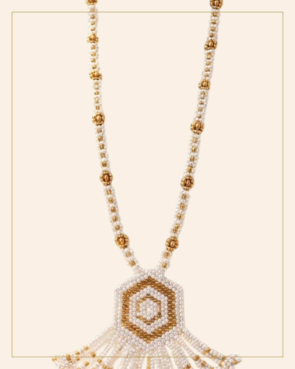 Handcrafted Long Beaded Mangalsutra Set with Earrings — Saptadhārā detail