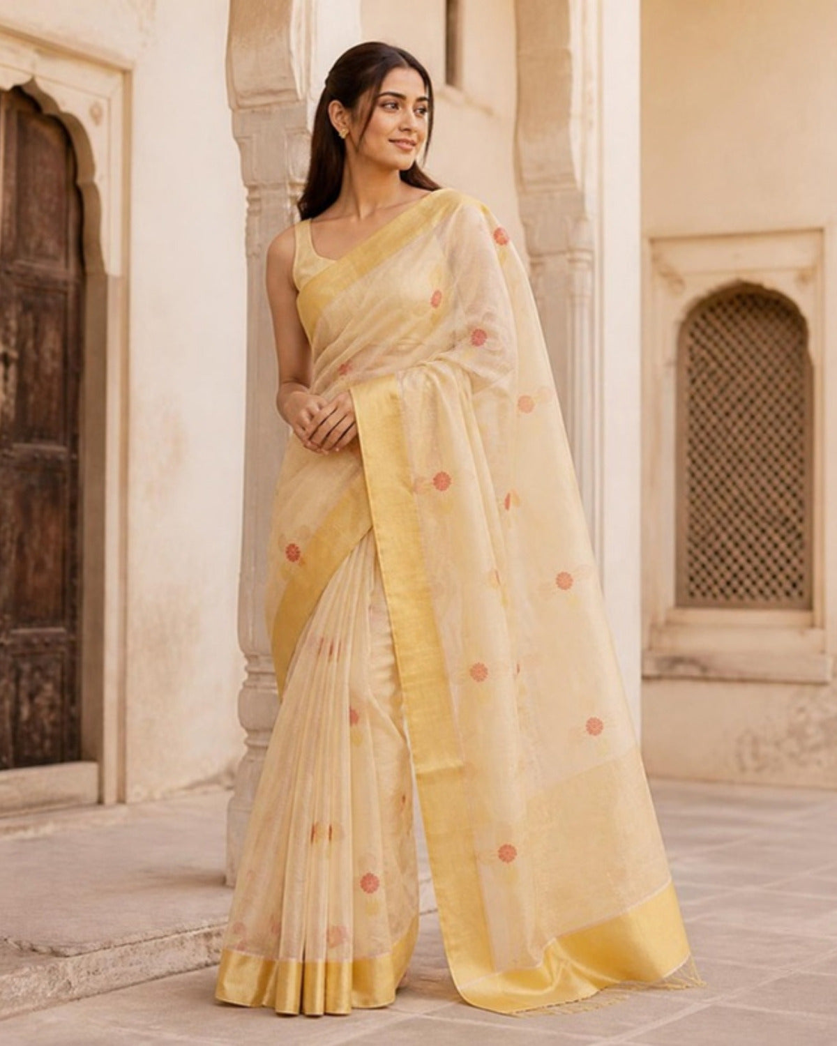 Styled image: model wearing the Chandni Chanderi Silk & Cotton Saree