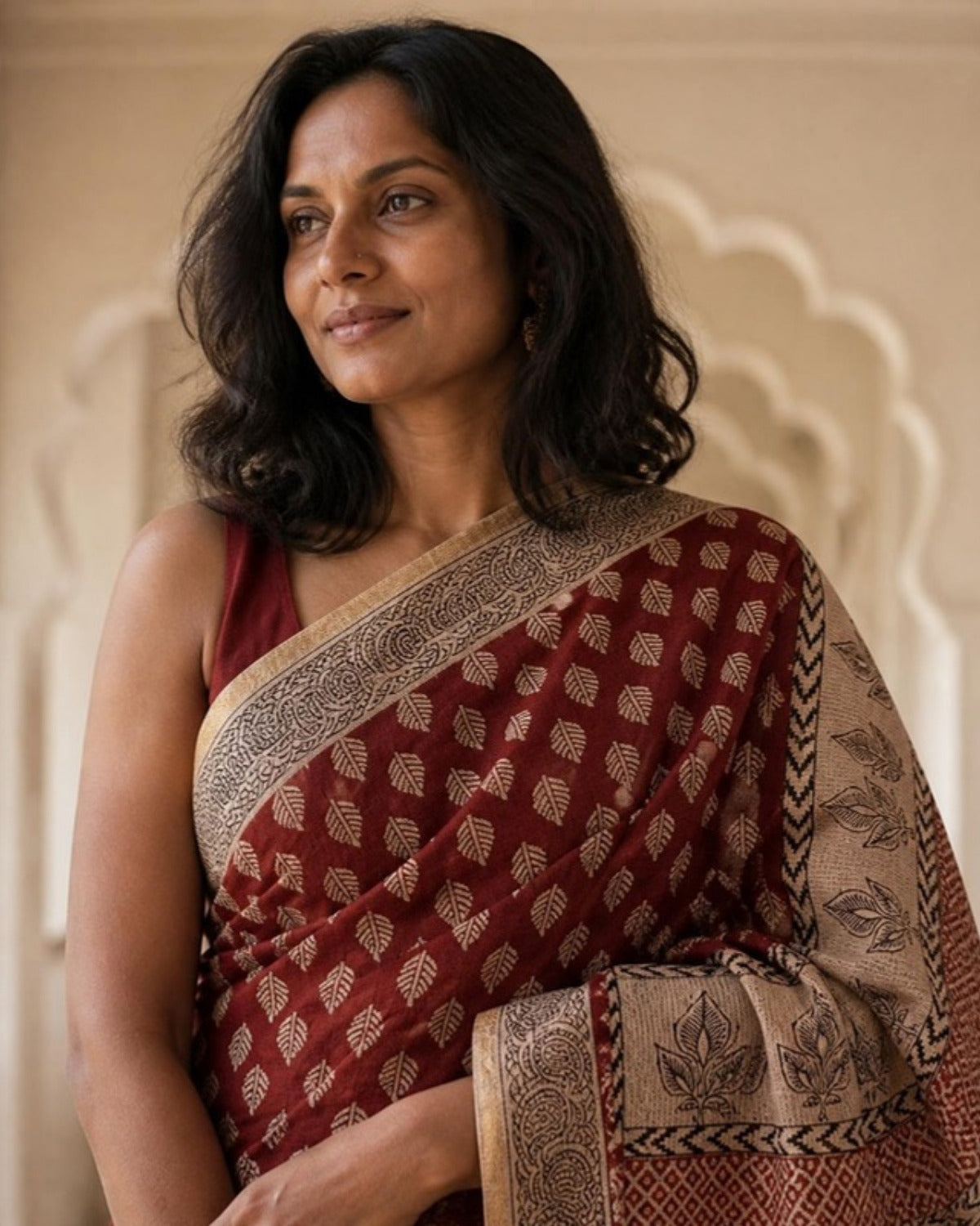 Styled image: Shyam Bagh Print Silk & Cotton Saree, pallu view