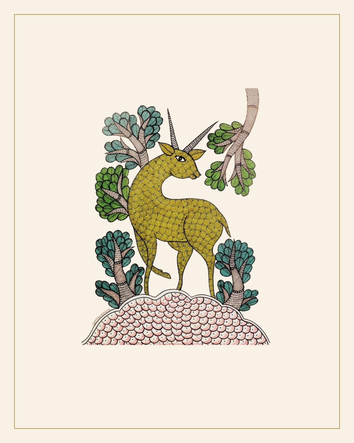 Handcrafted Gond  Antelope Painting | Traditional Tribal Folk Art of Madhya Pradesh — Saptadhārā