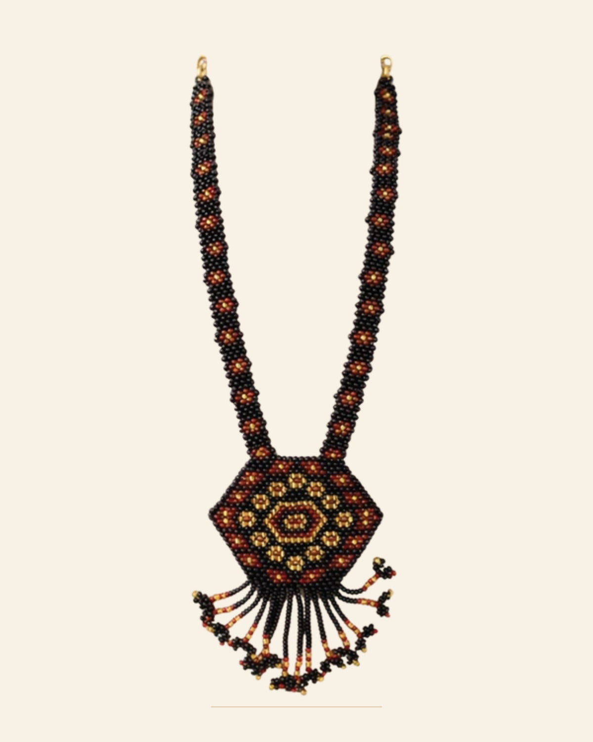 Handcrafted Geometric Beaded Mangalsutra Set with Earrings — Saptadhārā studio