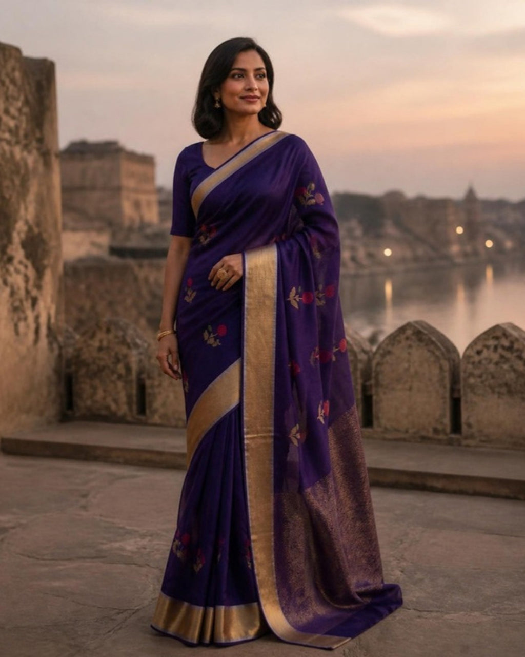 Styled image: model wearing the Neel Chanderi Silk & Cotton Saree