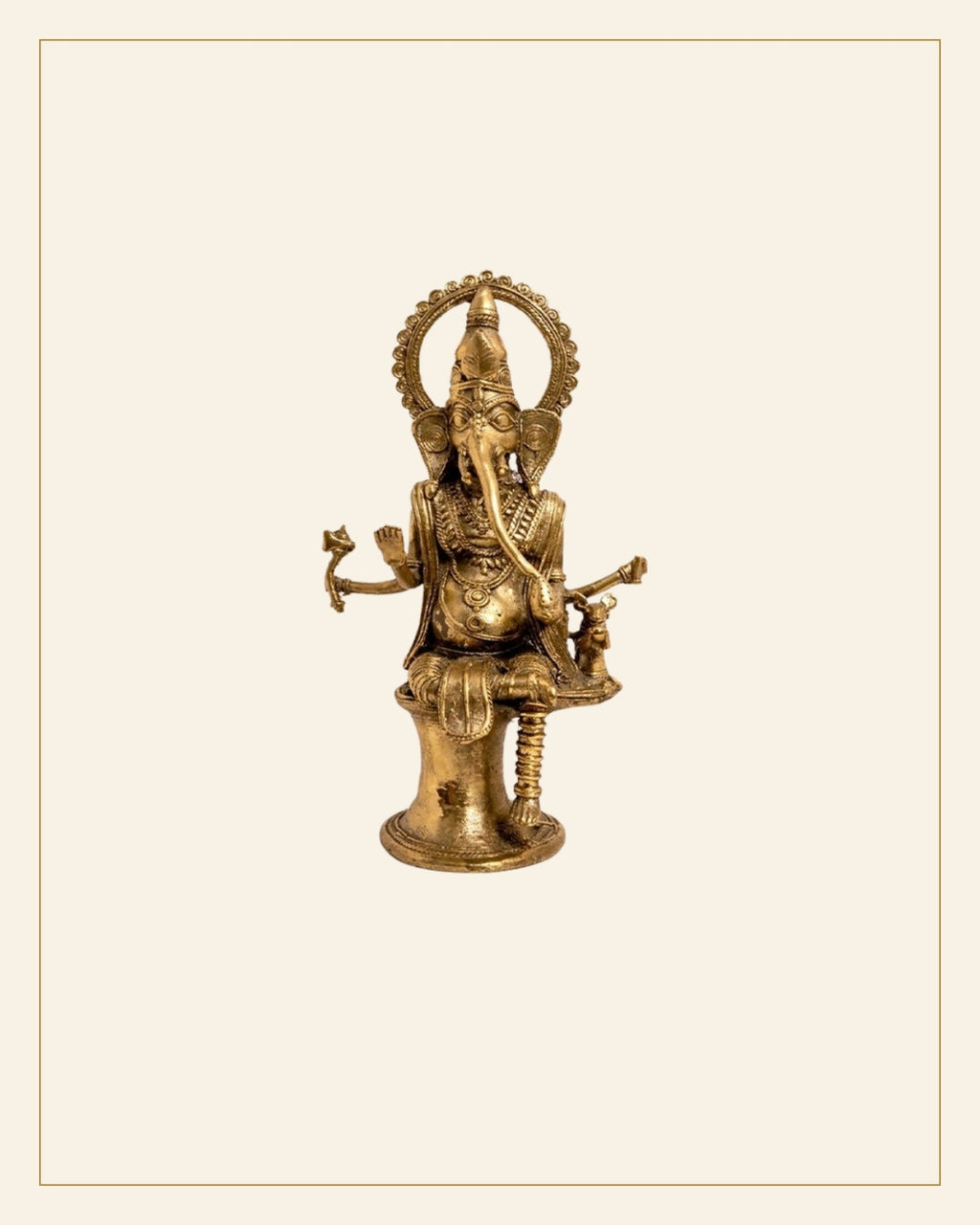 Handcrafted Large Brass Ganesh Idol – Traditional Tribal Bhareva Bell Metal Sculpture — Saptadhārā
