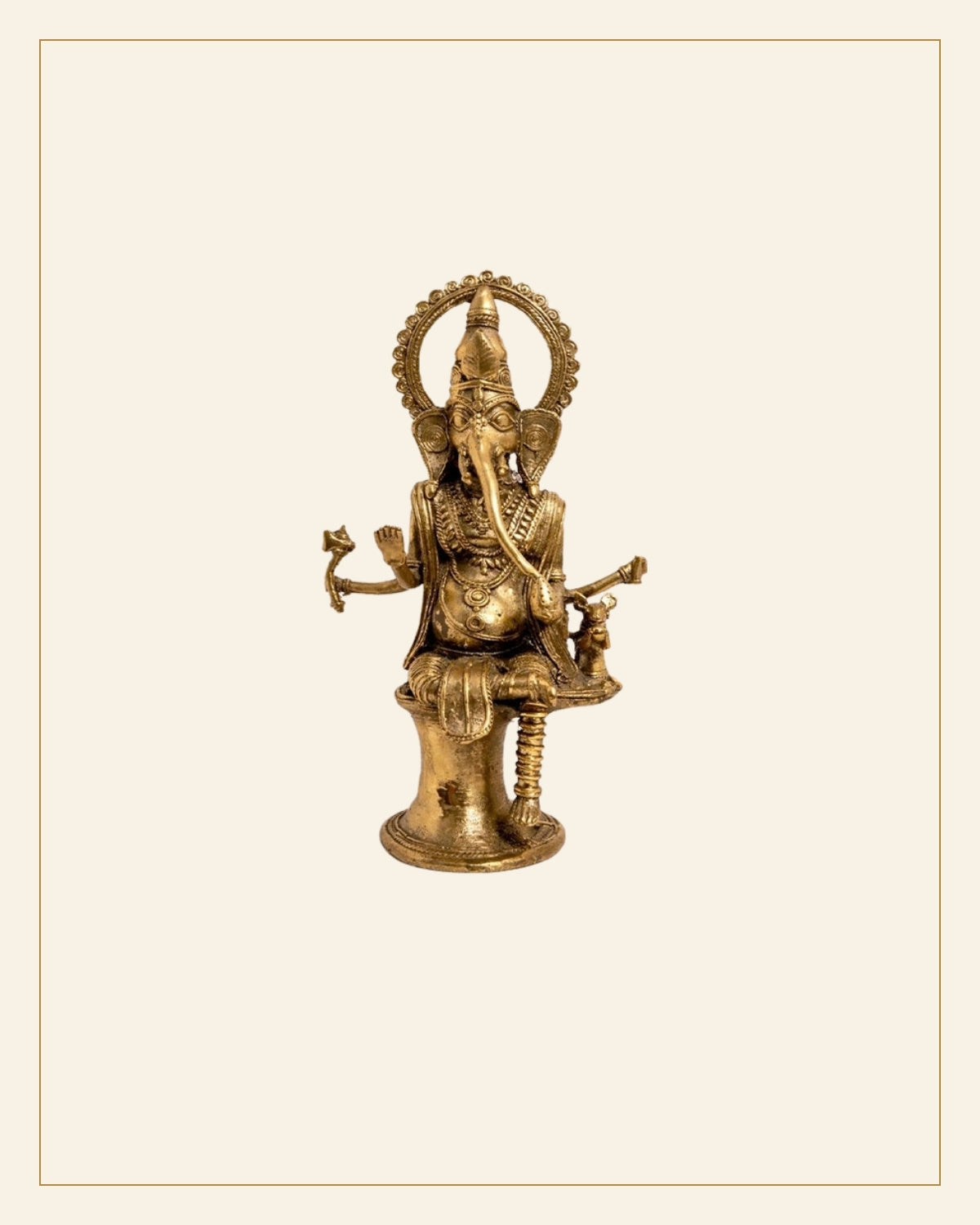 Handcrafted Large Brass Ganesh Idol – Traditional Tribal Bhareva Bell Metal Sculpture — Saptadhārā