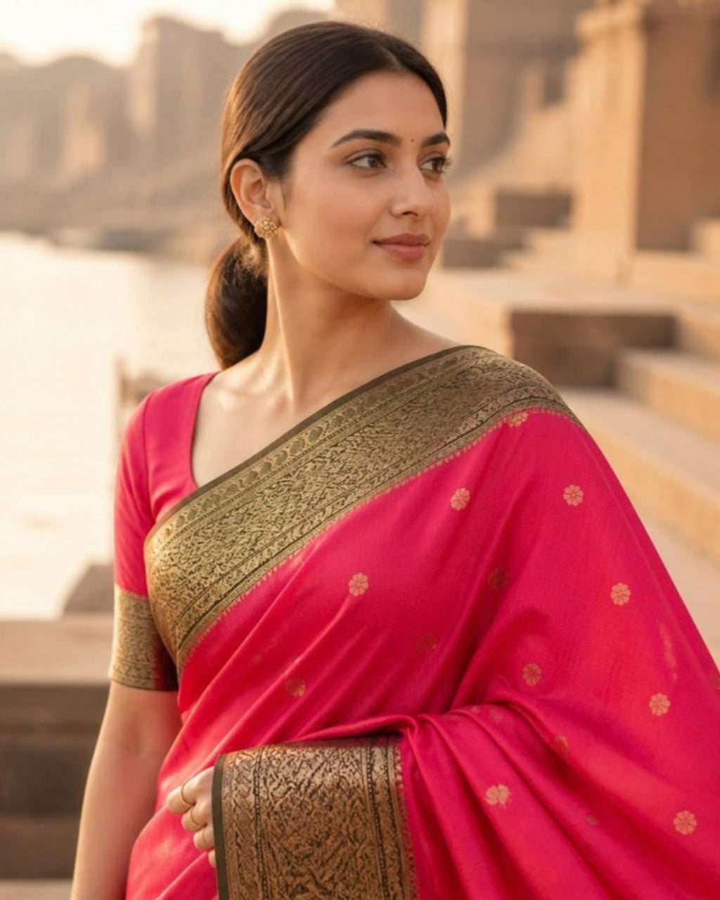 Styled image: Sindoori Chanderi Silk Saree, pallu view