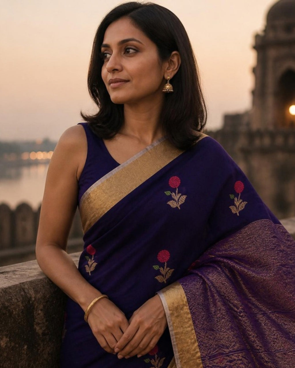 Styled image: Neel Chanderi Silk & Cotton Saree, pallu view