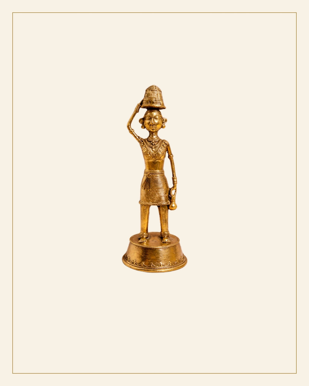 Handcrafted Brass Tribal Woman Figurine – Traditional Bhareva Bell Metal Sculpture — Saptadhārā