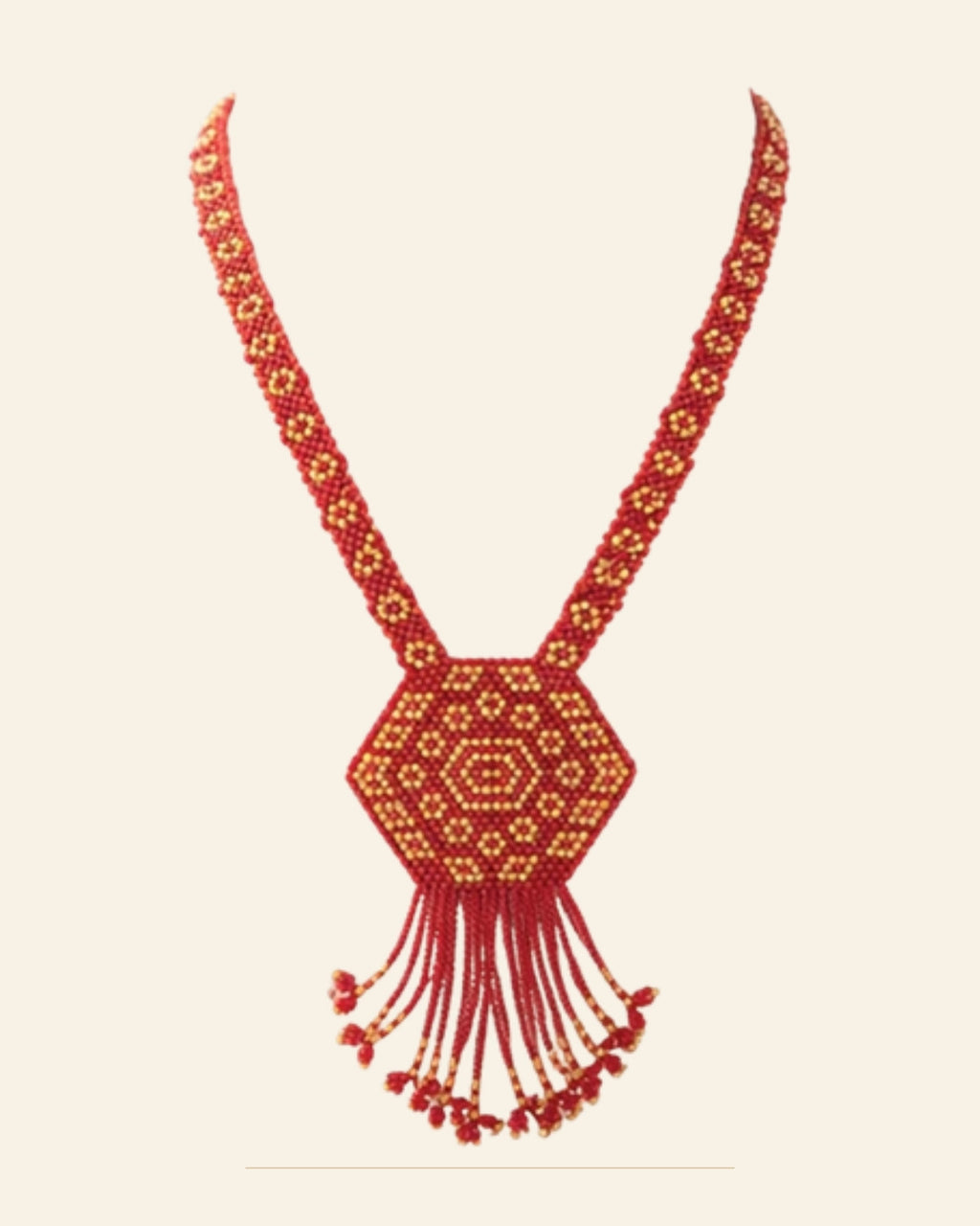 Handcrafted Geometric Beaded Mangalsutra Set with Earrings — Saptadhārā studio
