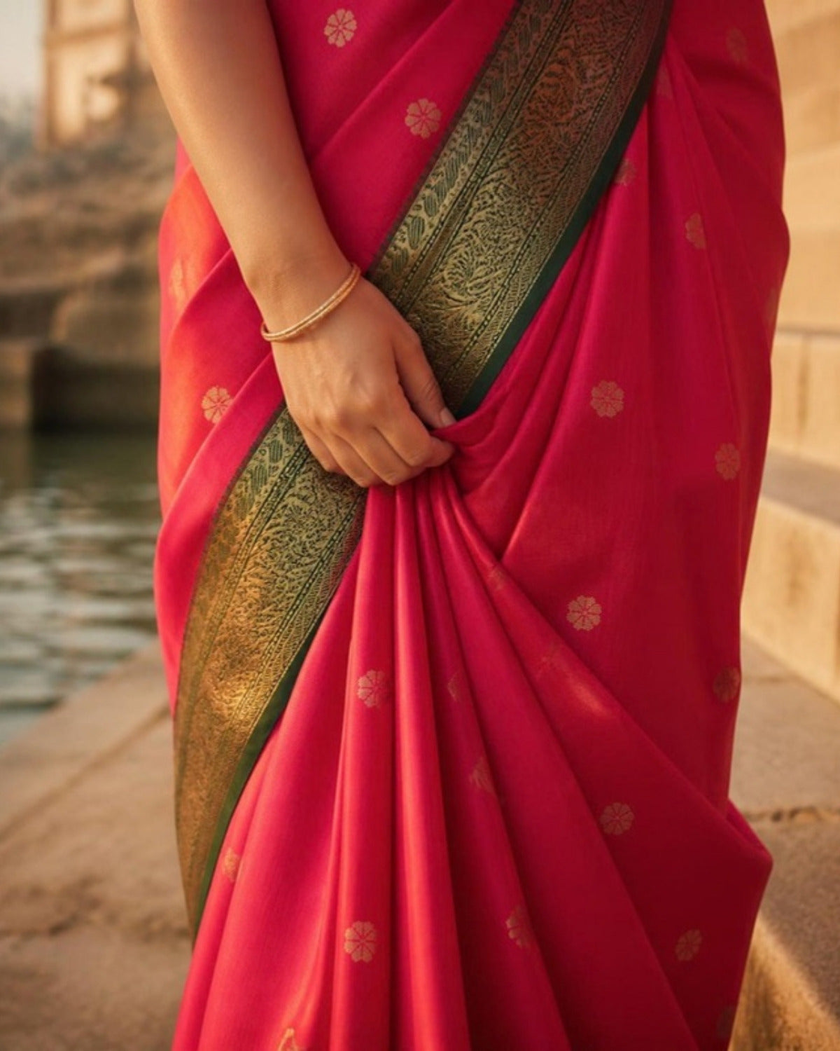Styled image: Sindoori Chanderi Silk Saree, border and pleats