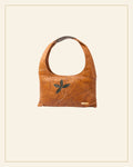 Sheep Leather Hobo Shoulder Bag with Leaf Appliqué · Leathercraft — Saptadhārā