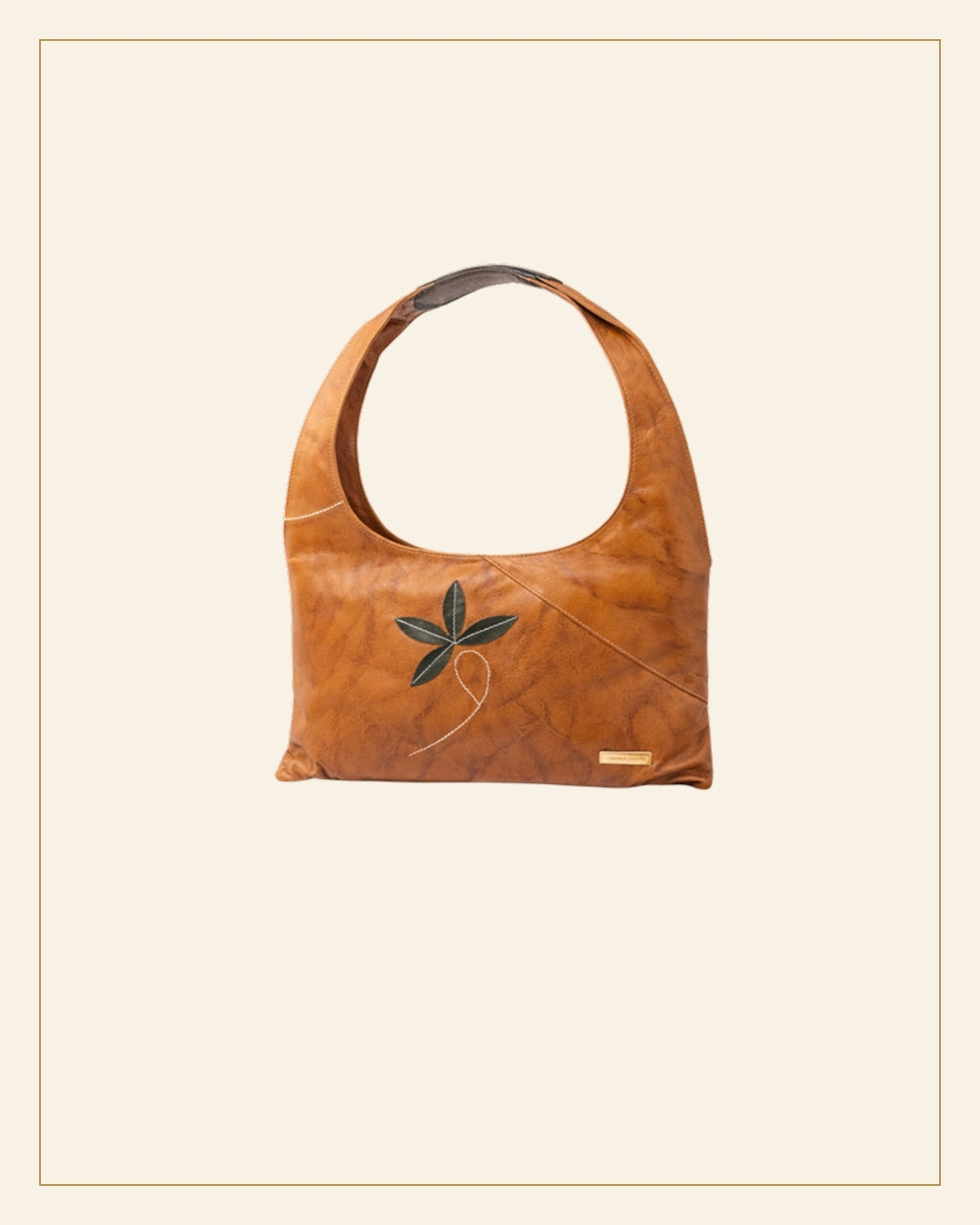 Sheep Leather Hobo Shoulder Bag with Leaf Appliqué · Leathercraft — Saptadhārā