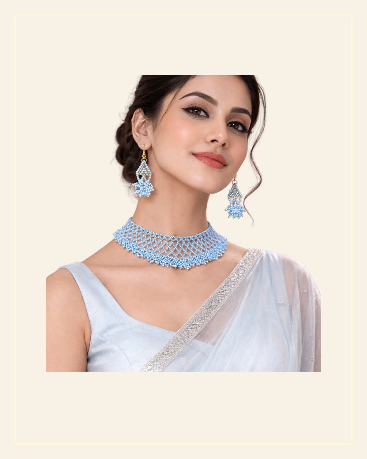 Handcrafted Jali Beaded Choker Necklace Set with Earrings — Saptadhārā
