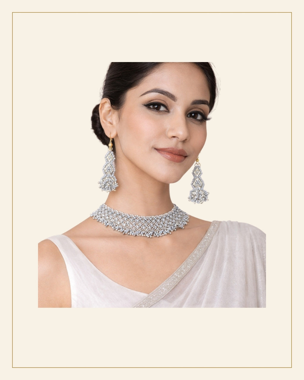 Handcrafted Jali Beaded Choker Necklace Set with Earrings — Saptadhārā