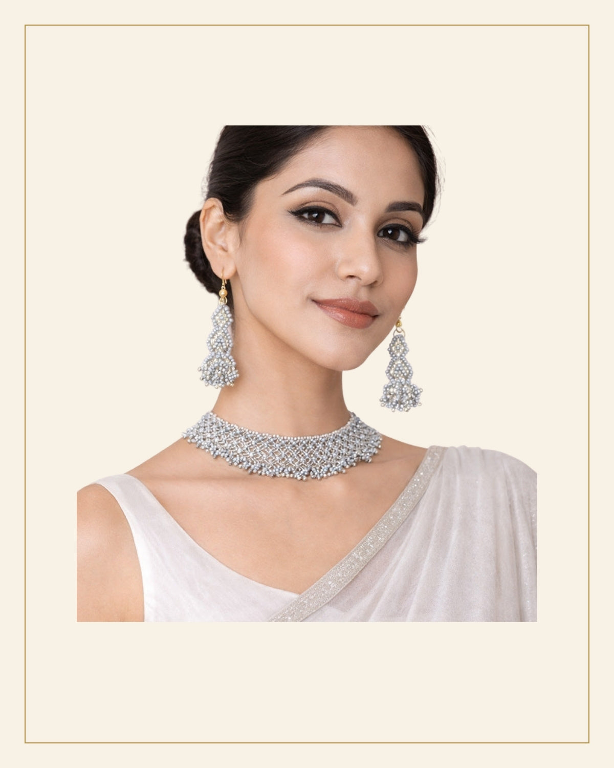 Handcrafted Jali Beaded Choker Necklace Set with Earrings — Saptadhārā