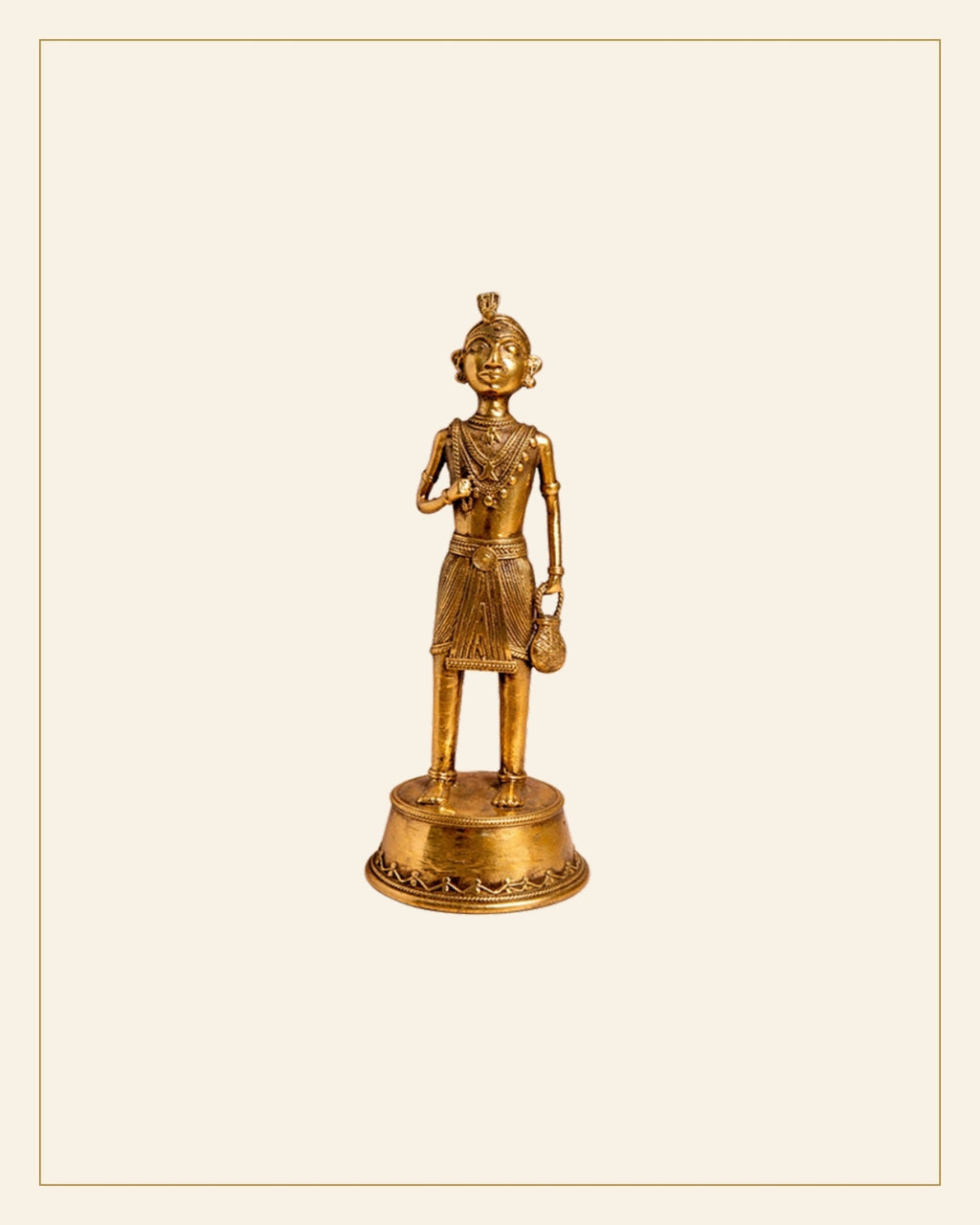 Handcrafted Brass Tribal Folk Musician Figurine – Traditional Bhareva Bell Metal showpiece — Saptadhārā